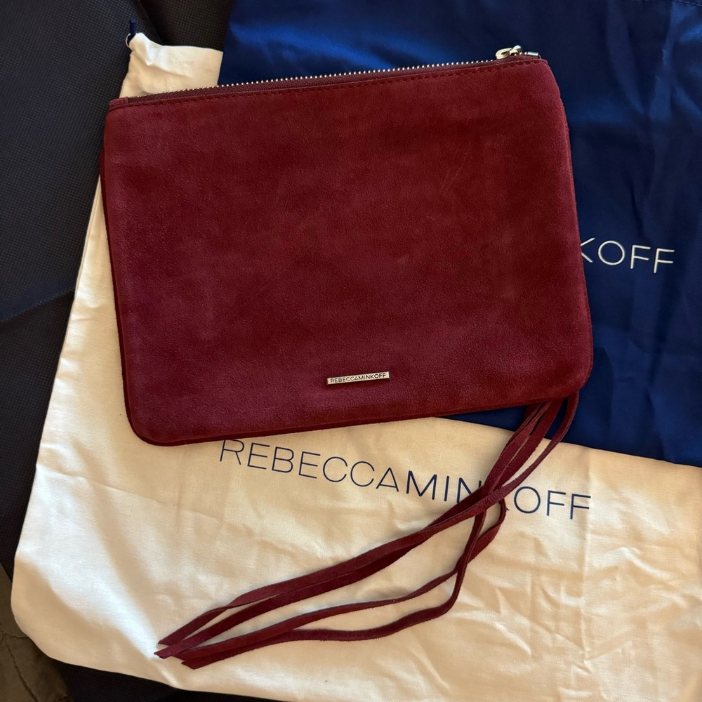 Rebecca Minkoff Leather Clutch Purse Full Zip Maroon 7x9 Excellent Condition.
